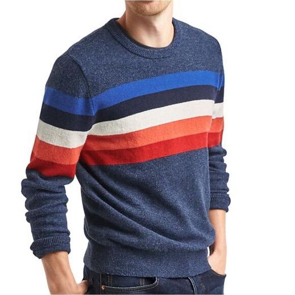 GAP Crazy Striped Rainbow Merino Wool Crew Neck Multicolor Pullover Sweater L - Picture 9 of 9